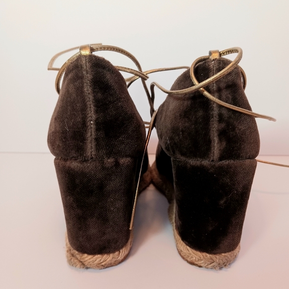 TORY BURCH Brown Velvet Espadrille Wedges Ankle Tie Sz 8.5 WornButNotWornOut - Picture 5 of 16